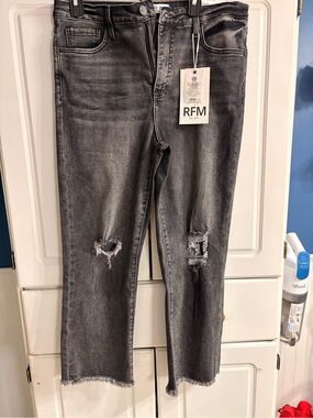 RFM Black Distressed Straight-Leg Jeans